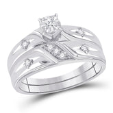 Sterling Silver Round Diamond Cross His & Hers Matching Trio Wedding Ring Set 1/6 Cttw