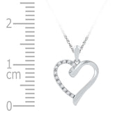 Sterling Silver Womens Round Diamond Simple Heart Outline Pendant 1/20 Cttw
