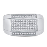 Sterling Silver Mens Round Diamond Rectangle Cluster Fashion Ring 1/3 Cttw