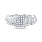 Sterling Silver Womens Round Diamond Rectangle Cluster Bridal Wedding Engagement Ring 1/2 Cttw