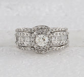 14kt White Gold Womens Round Diamond Bridal Wedding Engagement Ring Band Set 1.00 Cttw