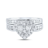 14kt White Gold Womens Princess Round Diamond Heart Bridal Wedding Engagement Ring Band Set 1.00 Cttw