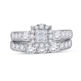 14kt White Gold Womens Princess Diamond Bridal Wedding Engagement Ring Band Set 1-1/2 Cttw