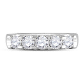 14kt White Gold Womens Machine Set Round Diamond 5-stone Wedding Band 1.00 Cttw
