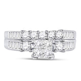 10kt White Gold Womens Princess Diamond Bridal Wedding Engagement Ring Band Set 7/8 Cttw