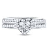 10kt White Gold Womens Diamond Heart Bridal Wedding Engagement Ring Band Set 1/2 Cttw