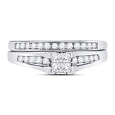 10kt White Gold Womens Princess Diamond Bridal Wedding Engagement Ring Band Set 1/2 Cttw