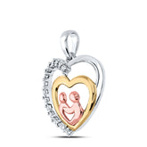 10kt Two-tone Gold Womens Round Diamond Child Mom Mother Heart Pendant 1/20 Cttw