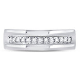 14kt White Gold Mens Machine Set Round Diamond Wedding Band Ring 1/5 Cttw