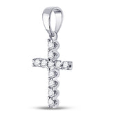 14kt White Gold Womens Round Diamond Faith Cross Pendant 1/5 Cttw