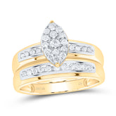 10kt Yellow Gold His & Hers Round Diamond Cluster Matching Bridal Wedding Ring Band Set 3/4 Cttw