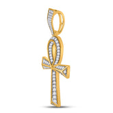 10kt Yellow Gold Mens Round Diamond Ankh Cross Charm Pendant 1-5/8 Cttw