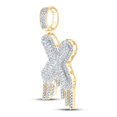 10kt Yellow Gold Mens Round Diamond ""X"" Letter Charm Pendant 5/8 Cttw