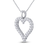 14kt White Gold Womens Round Diamond Outline Heart Pendant 1.00 Cttw