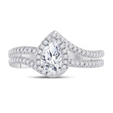 14kt White Gold Womens Pear Diamond Halo Bridal Wedding Engagement Ring 1.00 Cttw (Certified)