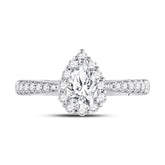 14kt White Gold Womens Pear Diamond Halo Bridal Wedding Engagement Ring 1.00 Cttw (Certified)