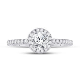 14kt White Gold Womens Round Diamond Halo Bridal Wedding Engagement Ring 1.00 Cttw (Certified)