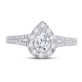 14kt White Gold Womens Pear Diamond Halo Bridal Wedding Engagement Ring 1.00 Cttw (Certified)