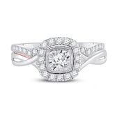 10kt Two-tone Gold Womens Round Diamond Bridal Wedding Engagement Ring Band Set 1/2 Cttw