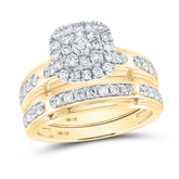 10kt Yellow Gold His Hers Round Diamond Matching Bridal Wedding Ring Band Set 1-1/5 Cttw