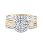 14kt Yellow Gold His Hers Round Diamond Cluster Matching Bridal Wedding Ring Band Set 3/4 Cttw