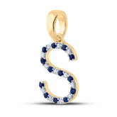 1/10CTW-DIA CN 1/8CTW-BLUE SAPP NATURAL GEM INITIAL "S" PENDANT