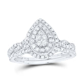 1/2CTW-DIA CN PEAR DOUBLE HALO BRIDAL SET