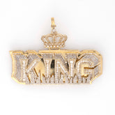 KING WITH CROWN BAGUETTE & ROUND DIAMOND PENDANT - 10KT YELLOW GOLD & 8 CTW