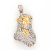 THORN CROWN JESUS TWO TONE ROUND DIAMOND PENDANT - 10KT YELLOW + WHITE GOLD & 2.25CTW