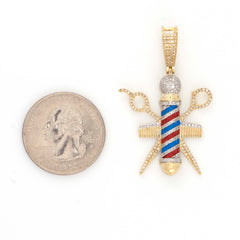 BARBER POLE SIGN ROUND DIAMOND PENDANT - 10KT YELLOW GOLD & 0.55 CTW