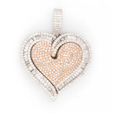 HEART SHAPE TWO TONE BAGUETTE & ROUND DIAMOND PENDANT - 10KT ROSE + WHITE GOLD & 4.30 CTW