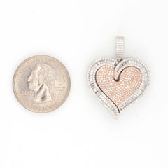 HEART SHAPE TWO TONE BAGUETTE & ROUND DIAMOND PENDANT - 10KT ROSE + WHITE GOLD & 4.30 CTW