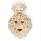 LION HEAD WITH CROWN TWO TONE DIAMOND PENDANT - 10KT YELLOW + WHITE GOLD & 4.95 CTW