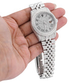 36MM Rolex All White Bussdown Roman Dial Diamond Bezel Jubilee Band ICED OUT Watch