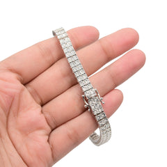 925 Sterling Silver Men 0.24CTW 2 Row Diamond Tennis Bracelet 26.7g 8In Armlet