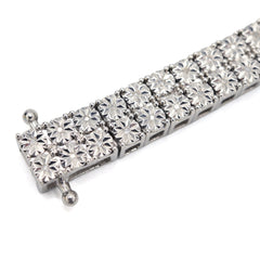 925 Sterling Silver Men 0.24CTW 2 Row Diamond Tennis Bracelet 26.7g 8In Armlet