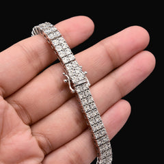 925 Sterling Silver Men 0.24CTW 2 Row Diamond Tennis Bracelet 26.7g 8In Armlet