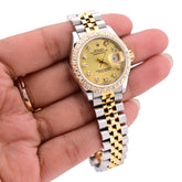 28MM Rolex Datejust 2CTW Natural Diamond Champagne Dial Face Diamond Bezel 2 Tone Jubilee Band Watch