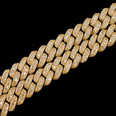 10MM 10k Yellow Gold 19CTW Natural Baguette Diamond 53.7g 21In Cuban Link Chain