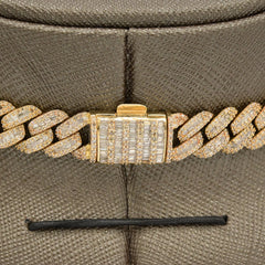 10MM 10k Yellow Gold 19CTW Natural Baguette Diamond 53.7g 21In Cuban Link Chain