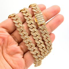 10MM 10k Yellow Gold 19CTW Natural Baguette Diamond 53.7g 21In Cuban Link Chain