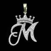 10k Yellow Gold Initial M Crown Pendant 0.18CT Pure Diamond 1.71g Alphabet Charm