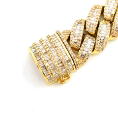 13MM 10k Yellow Gold 11CTW Round/Baguette Diamond 48.1g 8.5Inch Cuban Bracelet
