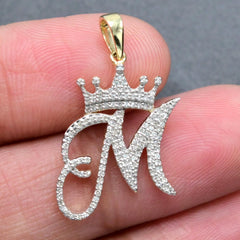 10k Yellow Gold Initial M Crown Pendant 0.18CT Pure Diamond 1.71g Alphabet Charm