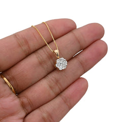 10k Yellow Gold 0.75CT Natural Diamond Flower Cluster Pendant Box Chain Set 2.4g