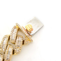 13MM 10k Yellow Gold 11CTW Round/Baguette Diamond 48.1g 8.5Inch Cuban Bracelet