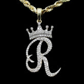 10k Yellow Gold Initial R Crown Pendant 0.18CT Pure Diamond 1.56g Alphabet Charm
