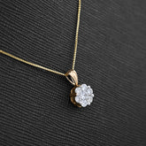 10k Yellow Gold 0.75CT Natural Diamond Flower Cluster Pendant Box Chain Set 2.4g