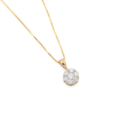 10k Yellow Gold 0.75CT Natural Diamond Flower Cluster Pendant Box Chain Set 2.4g