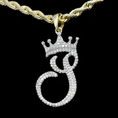 10K Yellow Gold Initial S Crown Pendant 0.15 CTW Natural Diamond 1.41g Alphabet Charm
